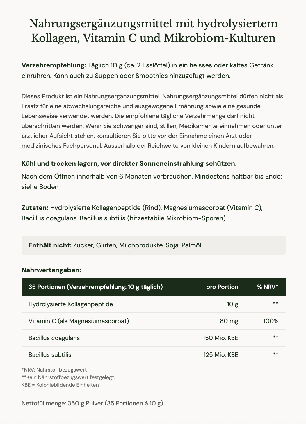 Neutrient Advanced Collagen nutritional information in German on white background