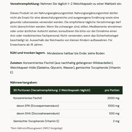 Nutritional supplement label in German