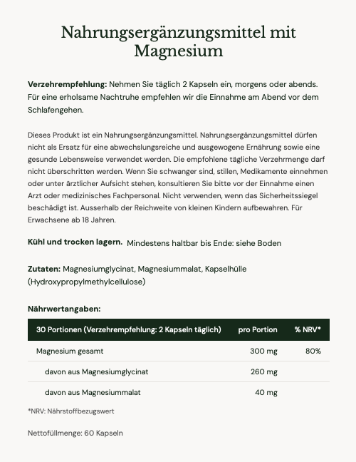 Nutritional supplement label with German text on a white background