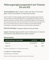 Product label in German with nutritional information and usage instructions for a supplement containing Vitamin D3 and K2