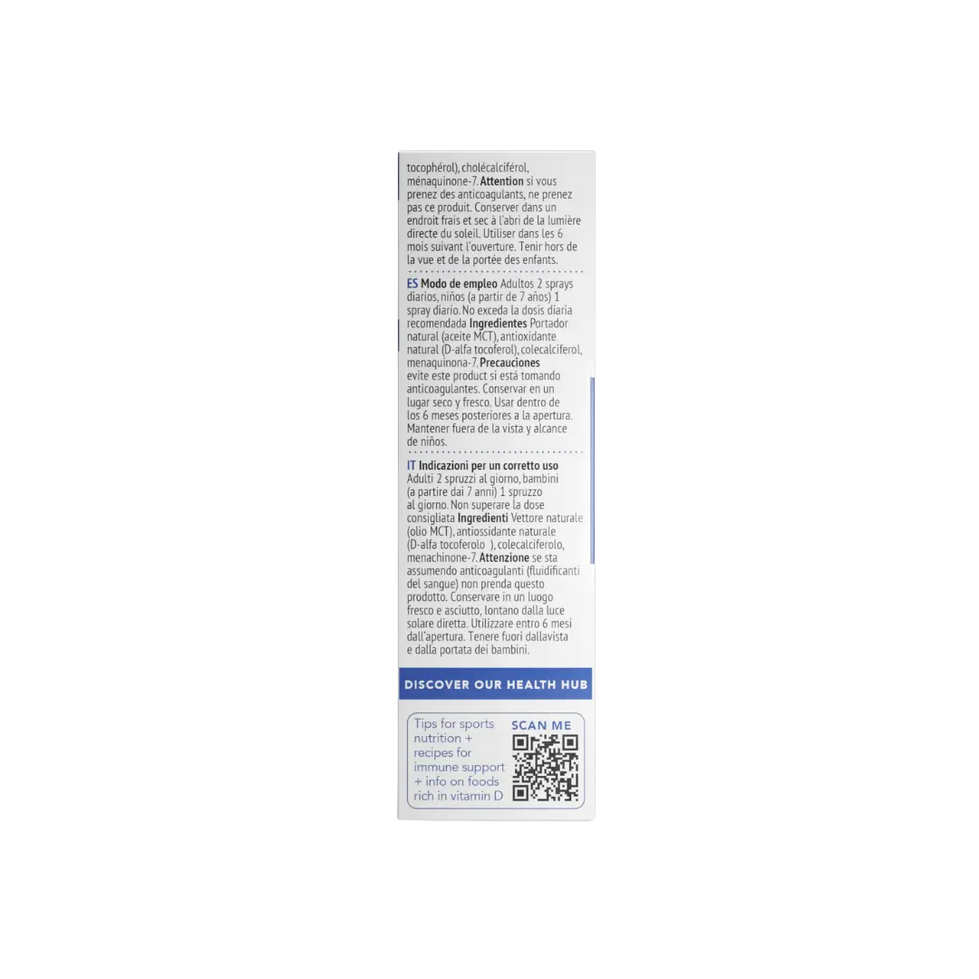 Neutrient vitamin D3 + K2 spray label with text and QR code on a white background