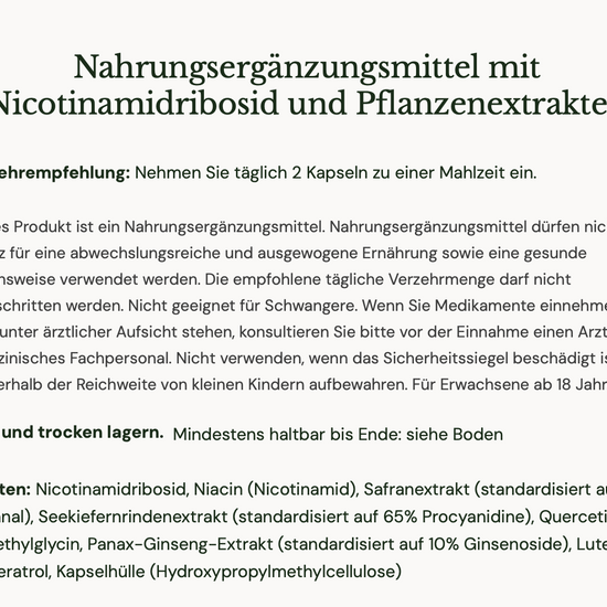 Product label with German text on a white background