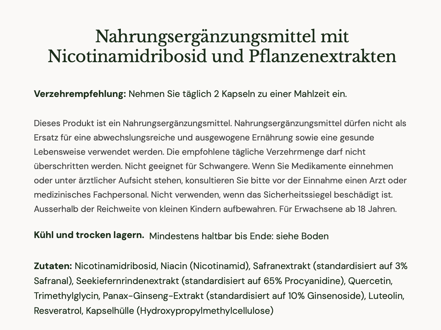 Product label with German text on a white background