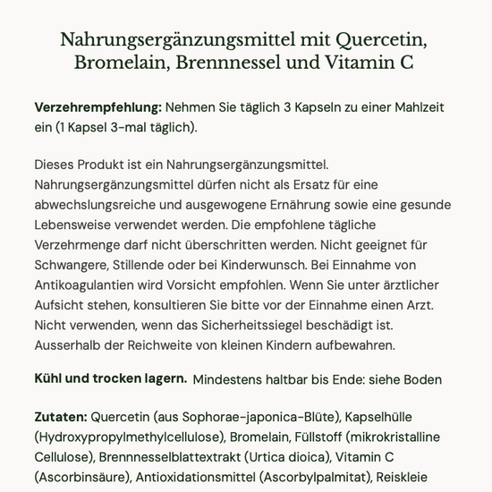 BioCare Quercetin Complex product label with German text on a white background