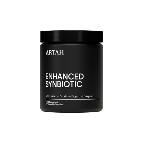 Black container of ARTAH Enhanced Synbiotic on a white background