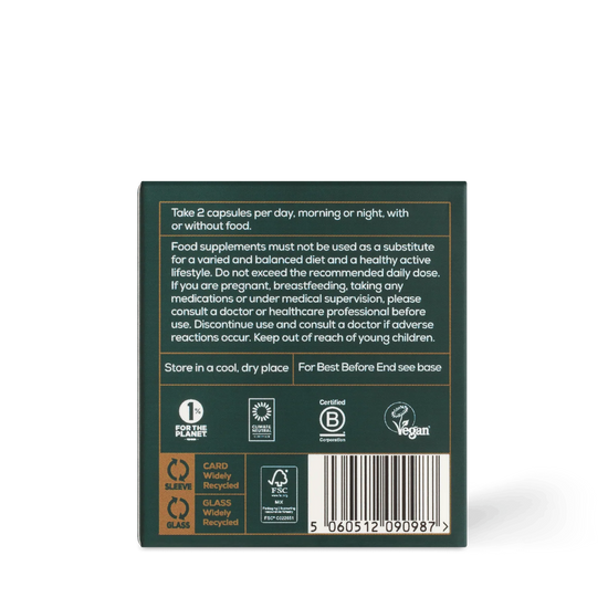 Back of Ancient Brave True Magnesium supplement packaging box in green color