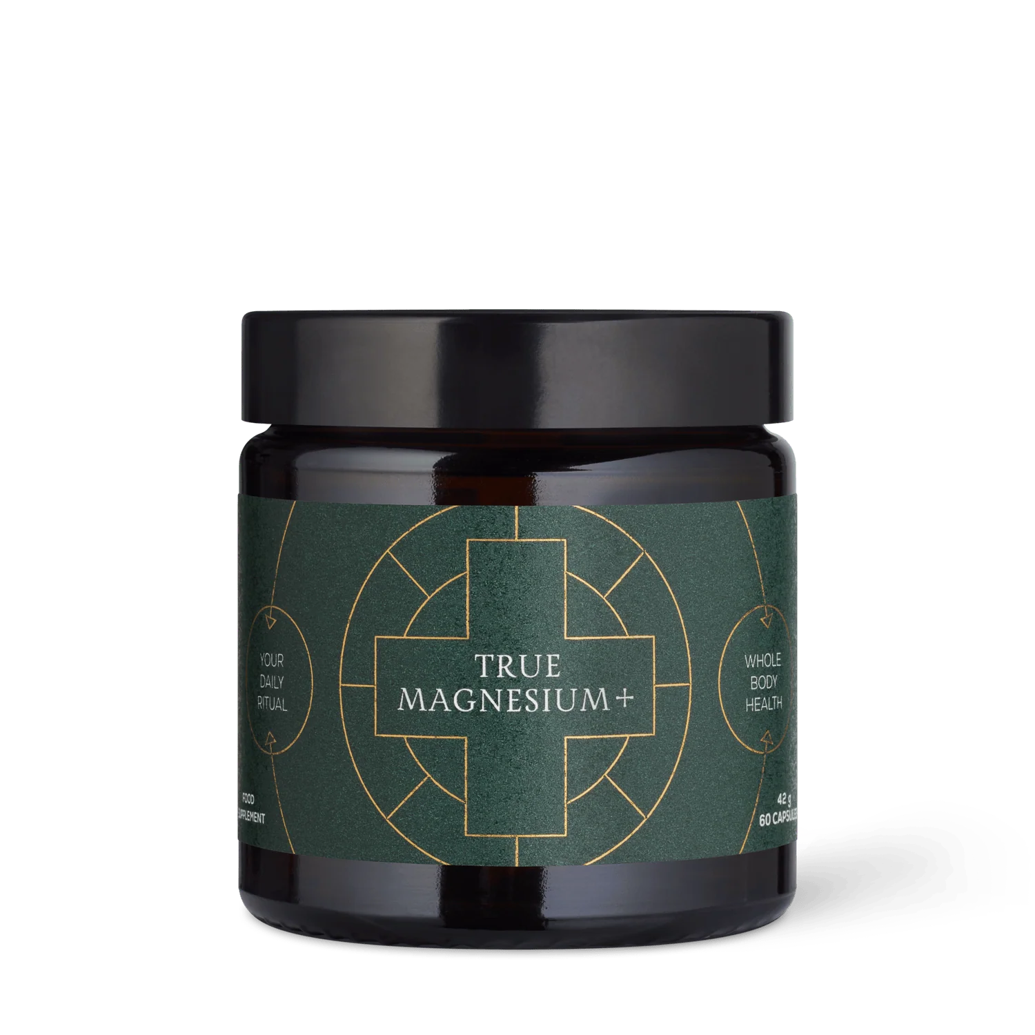 Jar of True Magnesium+ on a white background