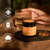 Jar of True Omegas+ on a wooden surface with icons and text about product benefits