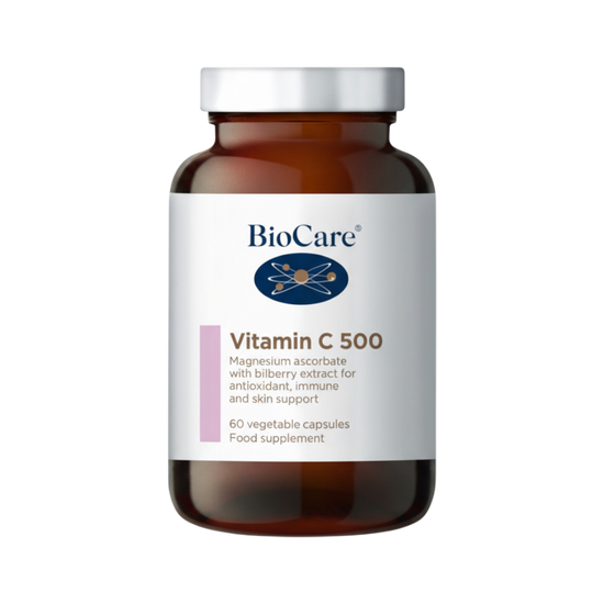 Biocare Vitamin C 500 supplement bottle on a white background