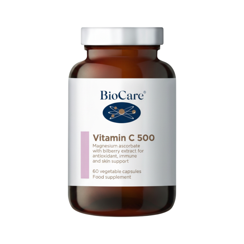 Biocare Vitamin C 500 supplement bottle on a white background