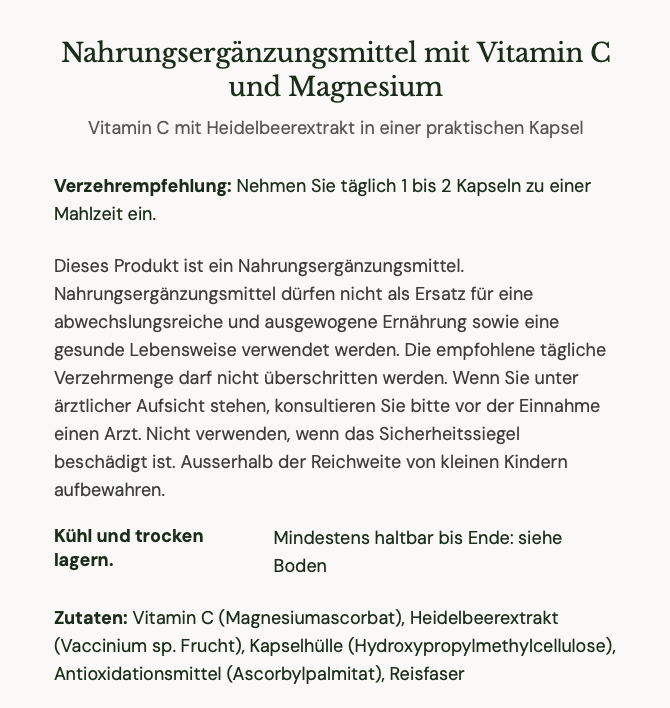 BioCare Vitamin C 500 product label with German text on a white background