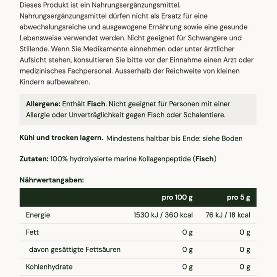 Ancient Brave Wild Collagen nutritional information in German