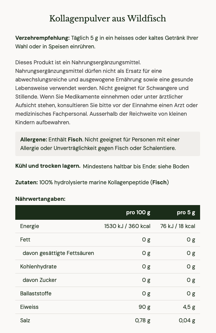 Ancient Brave Wild Collagen nutritional information in German